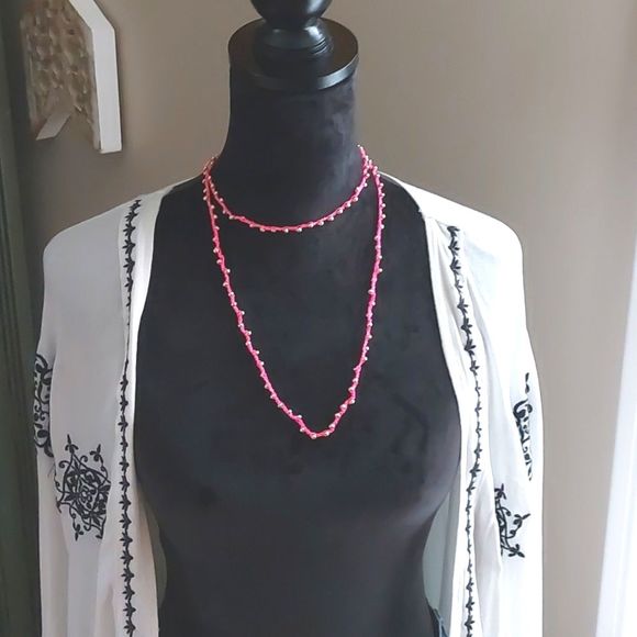 Pink Wrap Necklace, Bohemian, Beachy, Summer, Handcrafted - Picture 5 of 14